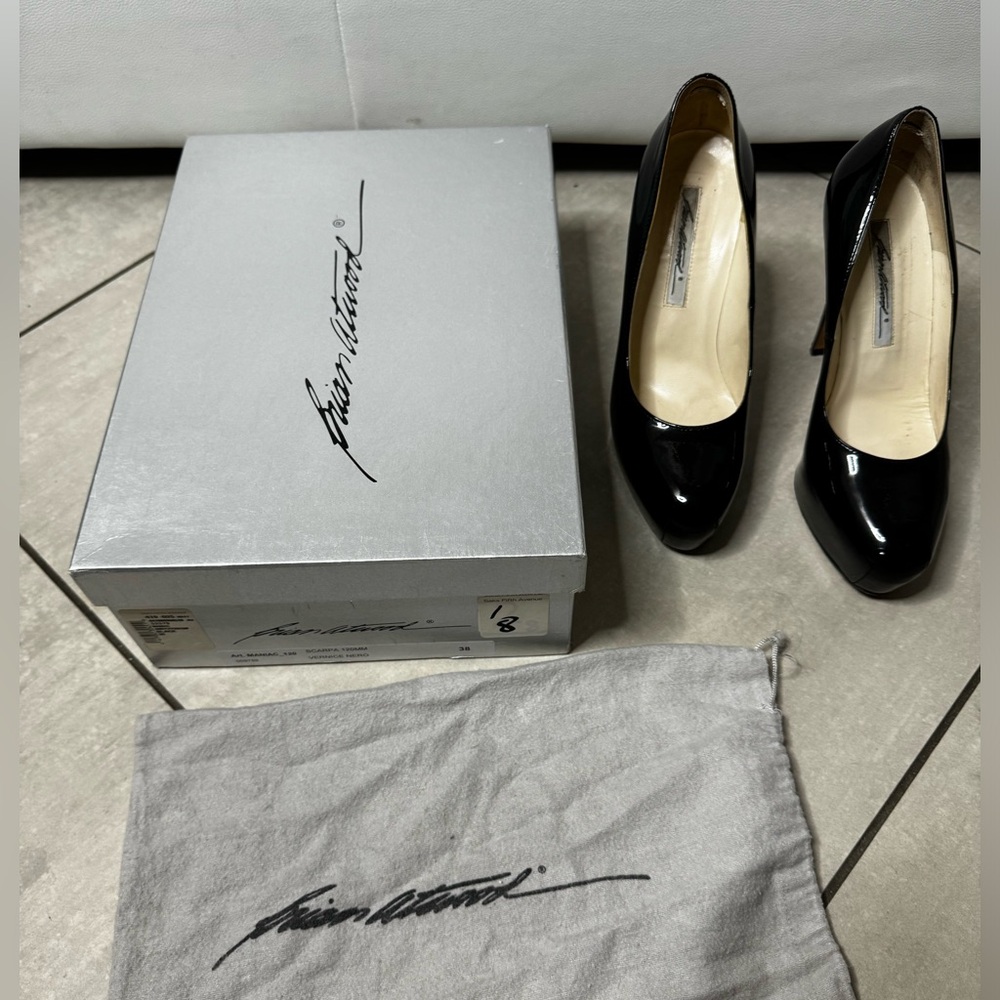 Brian Atwood Art. Maniac Vernice Nero 120mm Platform Pump size 8